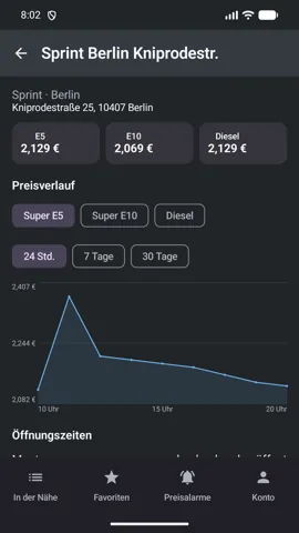 Benzinampel-App: Preisverlauf je Station