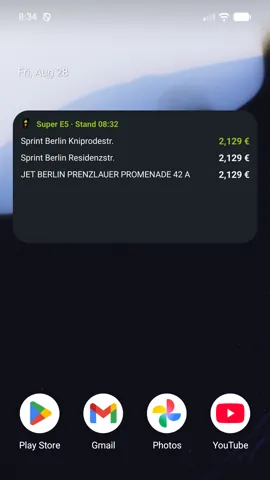 Benzinampel-App: Widget auf dem Startbildschirm